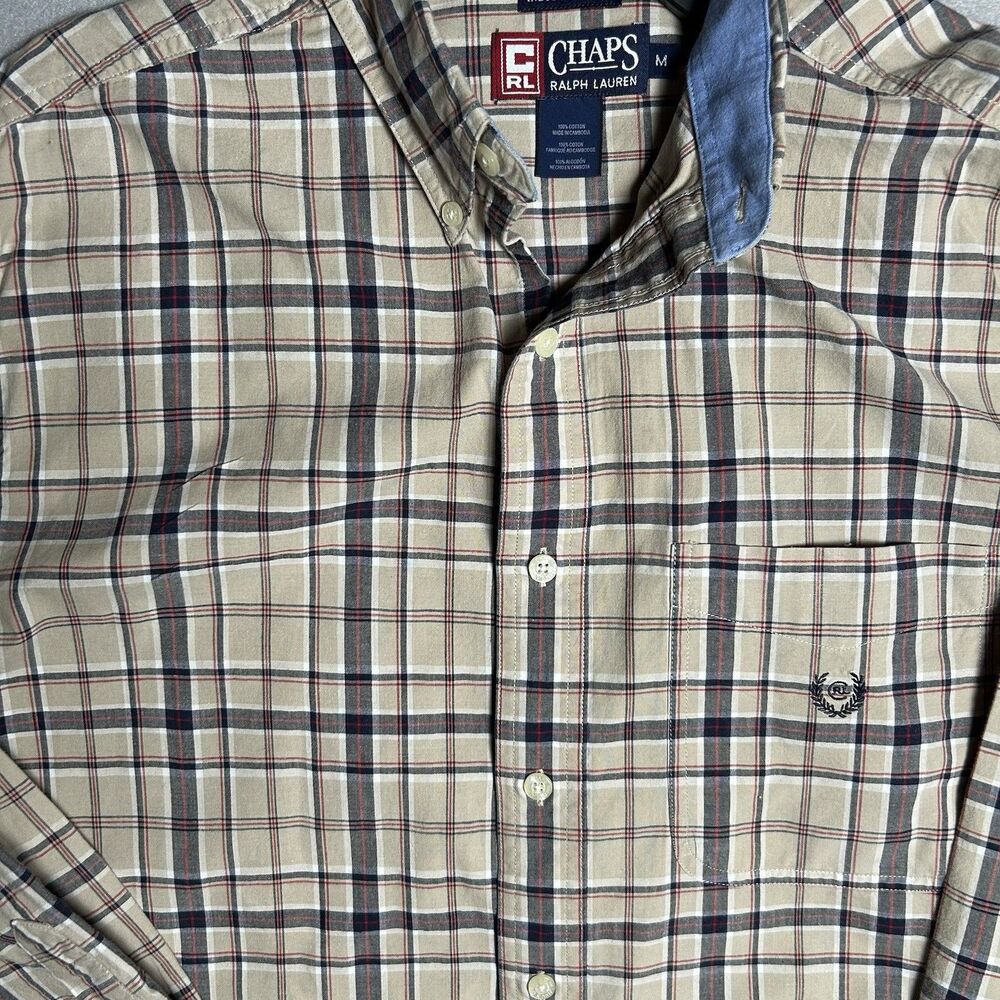 Chaps Ralph Lauren Indigo Plaid Collection Men’s Size Medium Button Front Shirt - Picture 2 of 4